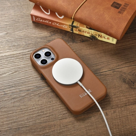 iCarer CE Premium Leather Folio Case skórzane etui iPhone 14 Pro z klapką magnetyczne MagSafe brązowy (WMI14220714-BN)
