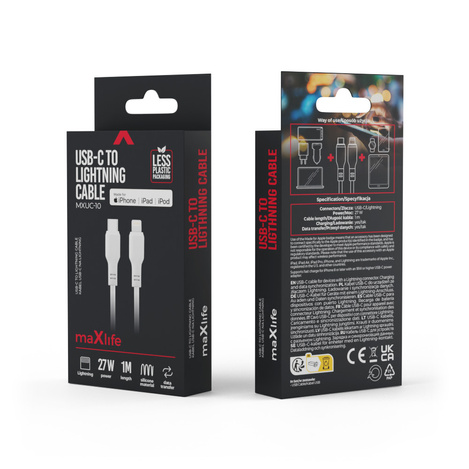 Maxlife kabel MFi MXUC-10 USB-C - Lightning 1,0 m 27W biały