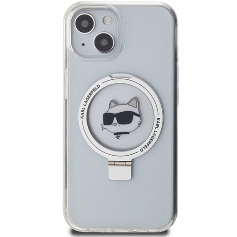 Karl Lagerfeld KLHMP15SHMRSCHH iPhone 15 6,1" weiß/weißes Hardcase Ring Stand Choupette Head MagSafe
