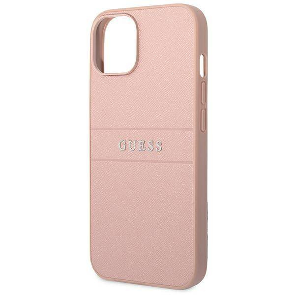 Guess Saffiano Metal Logo Stripes - Etui iPhone 14 Plus (różowy)