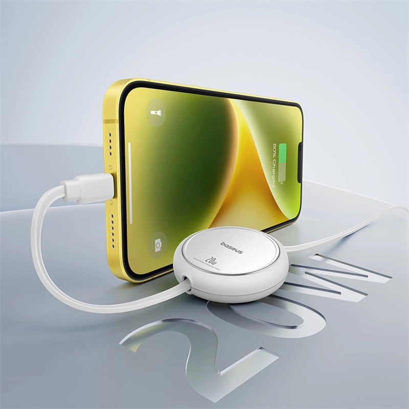 Baseus Free2Pull einziehbares USB-C/ Lightning -Kabel 20 W 1 m – weiß