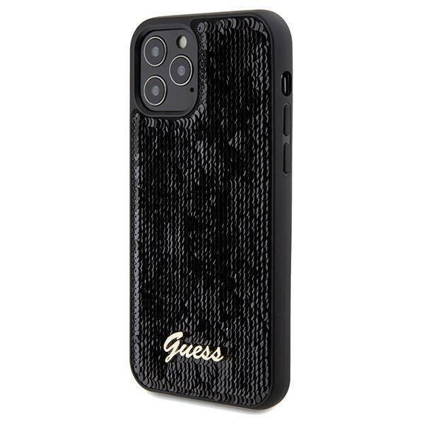 Guess nakładka do iPhone 12 / 12 Pro 6,1&quot; GUHCP12MPSFDGSK HC SEQUIN SCRIPT METAL czarna