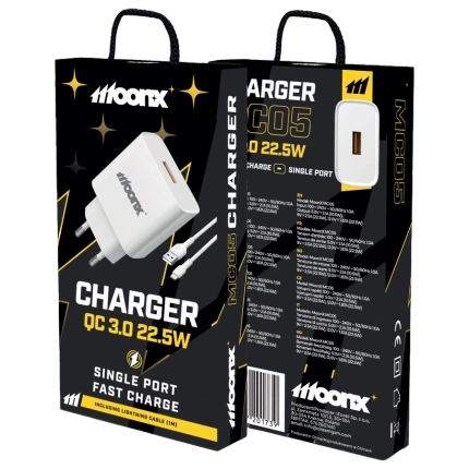 MOONX ładowarka sieciowa MC05 22,5W 1xUSB QC3.0 + kabel Lightning Biały