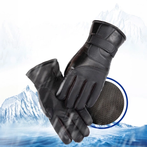Isolierte Herren-Handyhandschuhe aus PU-Leder – Schwarz