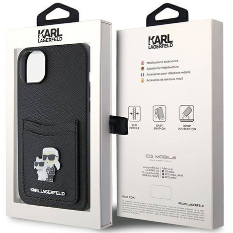 Etui Karl Lagerfeld Saffiano Cardslot Karl&Choupette Metal Pin do iPhone 15 - czarne