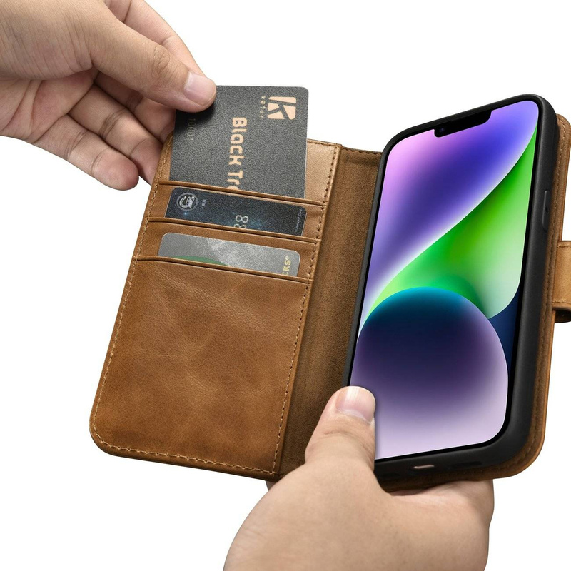 iCarer Oil Wax Wallet Case 2in1 case iPhone 14 Plus Leather Flip Cover Anti-RFID brown (WMI14220723-TN)