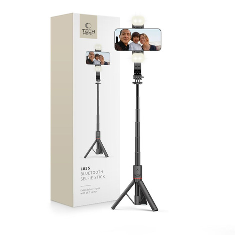 Selfie Stick Tripod z Lampą LED Bluetooth Tech-Protect L05S czarne