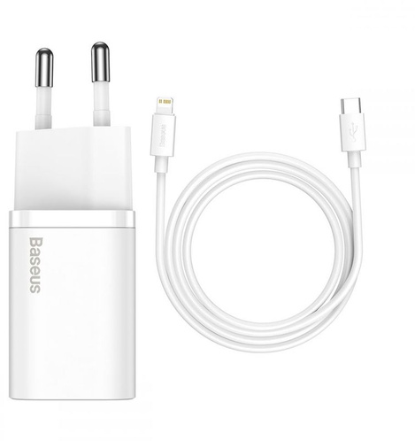 Baseus Super Si 1C szybka ładowarka USB Typ C 20W Power Delivery + kabel USB Typ C - Lightning 1m biały (TZCCSUP-B02)