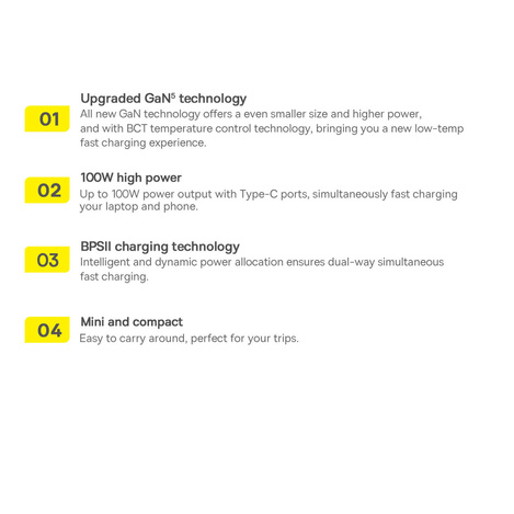 Baseus GaN5 Pro Fast Universal GaN USB Ladegerät Typ C / USB 100W PD3.0, QC4.0+, AFC weiß (CCGP090201)