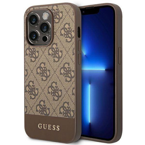 Guess 4G Bottom Stripe Metal Logo Collection - Etui iPhone 14 Pro (brązowy)