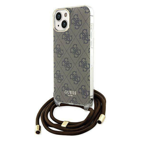 Etui Guess Crossbody Cord 4G Print na iPhone 15 / 14 / 13 - brązowe
