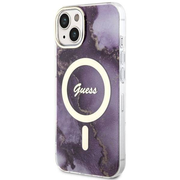 Guess GUHMP14SHTMRSU iPhone 14 6.1&quot; lila/lila Hardcase Golden Marble MagSafe