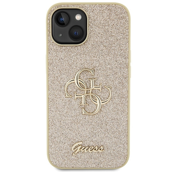 Guess Glitter Script Big 4G Hülle für iPhone 15 – Gold
