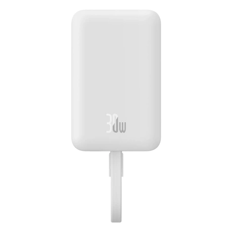 Baseus Magnetic Mini MagSafe 10000 mAh 30 W Powerbank mit integriertem Lightning Kabel – Weiß + Baseus Simple Series USB-C – USB-C 60 W 0,3 m Kabel