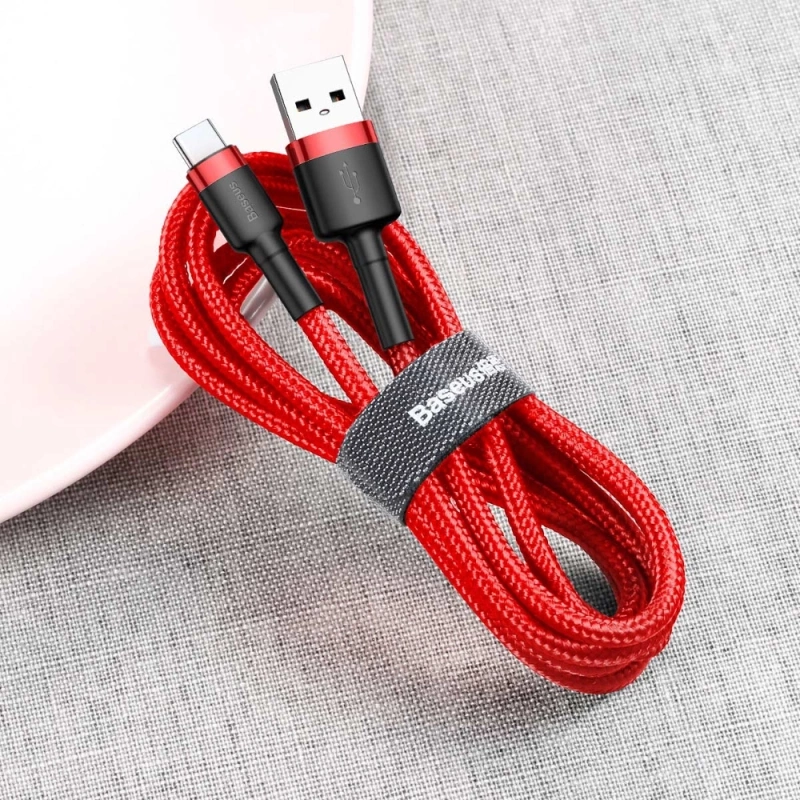 Baseus Cafule Cable - Kabel do ładowania i transmisji danych USB do USB-C 3 A, 0.5 m (czerwony)
