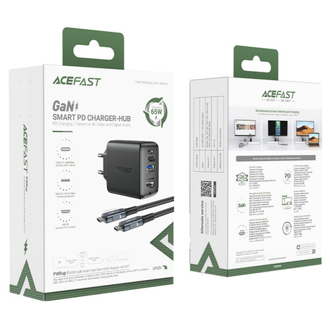 Acefast 2in1 Ladegerät GaN 65W USB Type C / USB, Adapter HDMI Adapter 4K @ 60Hz (Set mit Kabel) schwarz (A17 schwarz)