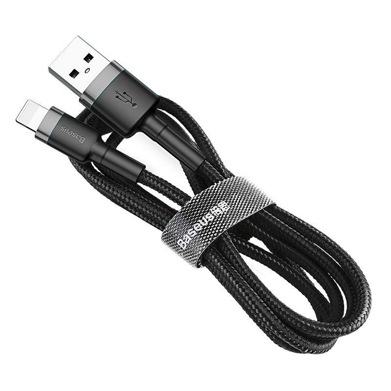 Baseus Kabel nylonowy Lightning iPhone 2A 3M QC 3.0 Szybkie ładowanie Cafule szary+czarny CALKLF-RG1