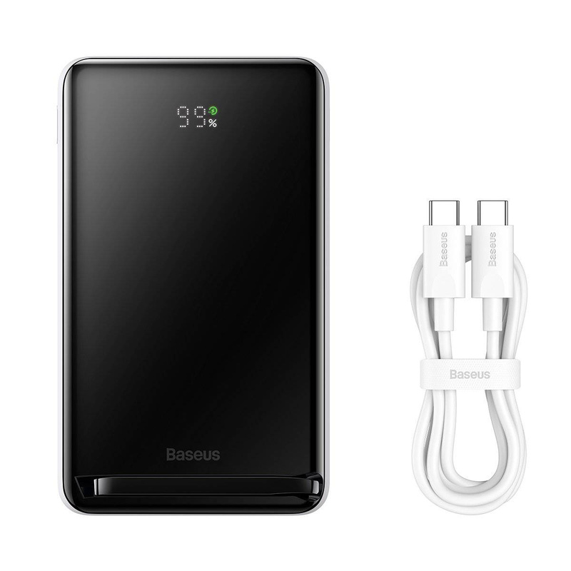 Baseus Magnetic Bracket Powerbank mit MagSafe Wireless Charging 10000mAh 20W Overseas Edition weiß (PPCX000202) + USB Type C Baseus Xiaobai Series 60W 0.5m