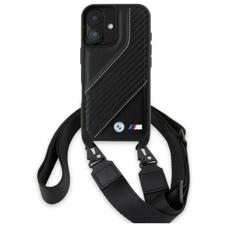 Original Handyhülle IPHONE 16 PLUS BMW Hardcase M Edition Carbon Stripe & Strap (BMHCP16M23PSCCK) schwarz