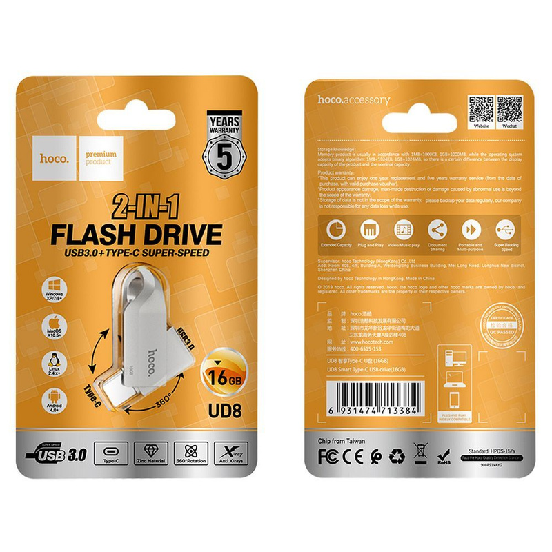 HOCO pendrive USB A + USB C UD8 16GB USB3.0