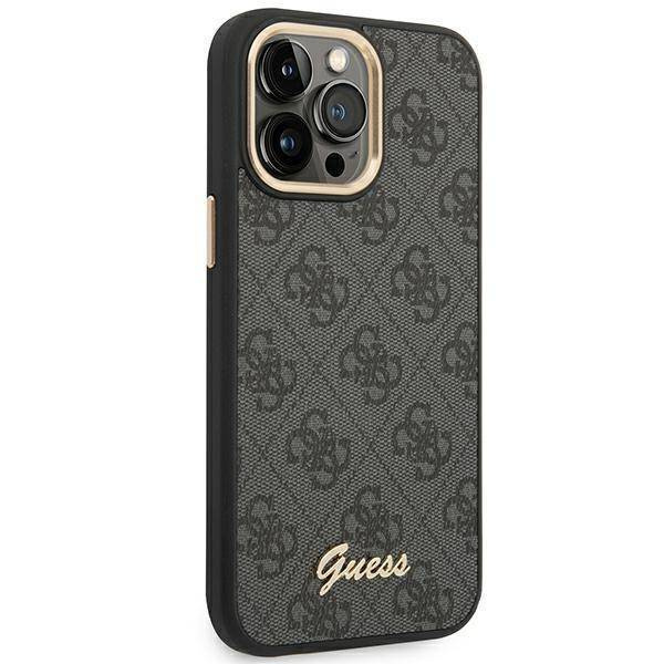 Original Handyhülle IPHONE 14 PRO MAX Guess Hard Case 4G Vintage Gold Logo (GUHCP14XHG4SHK) schwarz