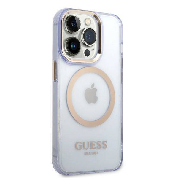Guess GUHMP14LHTCMU iPhone 14 Pro 6,1" lila/lila Hartschale Gold Outline Translucent MagSafe