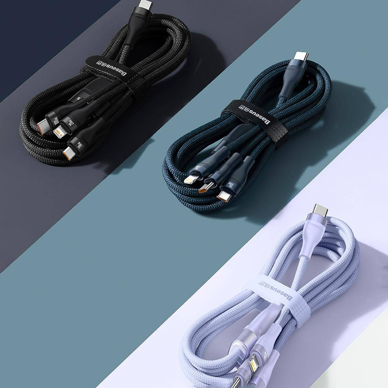 Baseus Flash Series II USB Typ C / USB Typ A Kabel - USB Typ C / Lightning / Micro USB 100 W 1,5 m blau (CASS030203)