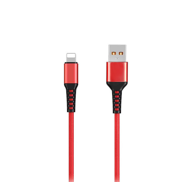 DENMEN KABEL USB DO LIGHTNING 2.4A WZMACNIANY OPLOT IPHONE DENMEN CZERWONY 1M D02L