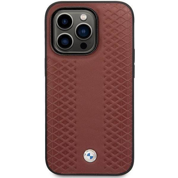 Original Case IPHONE 14 PRO BMW Leather Diamond Pattern (BMHCP14L22RFGR) burgundy