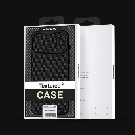 Nillkin Textured S Case für iPhone 14 Plus, gepanzerte Hülle mit Kameraabdeckung, blau