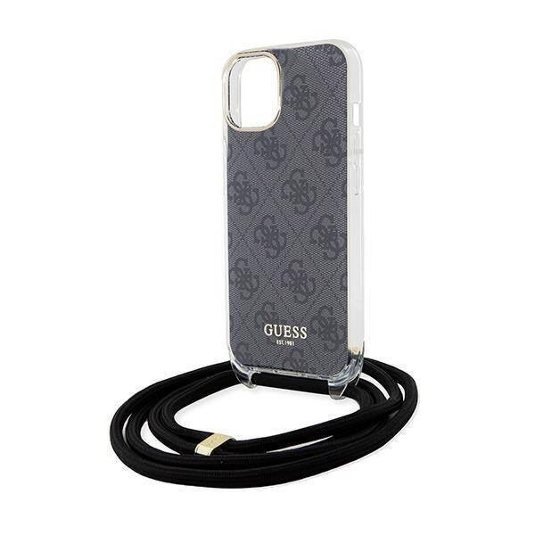 Guess Crossbody Cord 4G Print Hülle für iPhone 15/14/13 – Schwarz