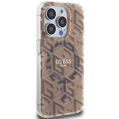 Oryginalne Etui GUESS Hardcase GUHMP15XHGCUSTGW do iPhone 15 Pro Max (Kompatybilny z Magsafe / IML GCUBE / brązowy)