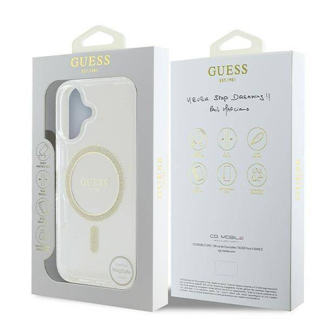 Original Handyhülle IPHONE 16 Guess Hardcase IML Glitter Circle MagSafe (GUHMP16SHFGERET) transparent