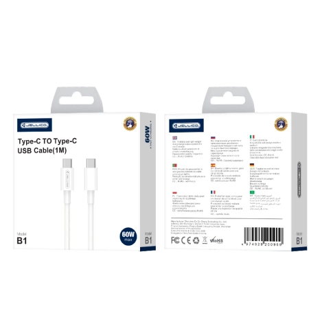 JELLICO cable B1 USB-C - USB-C PD 60W 1M White