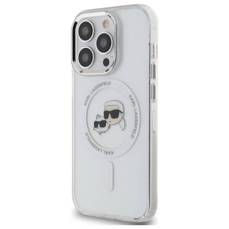 Original Handyhülle IPHONE 14 PRO MAX Karl Lagerfeld Hardcase IML Metal Karl&Choupette Head MagSafe (KLHMP14XHLSKCH) weiß