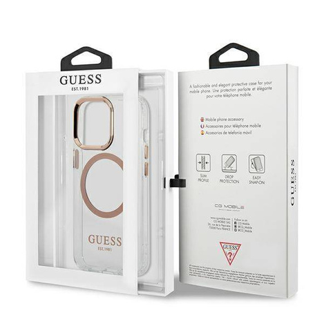 Original Handyhülle IPHONE 13 PRO MAX Guess Hard Case Metal Outline Magsafe gold