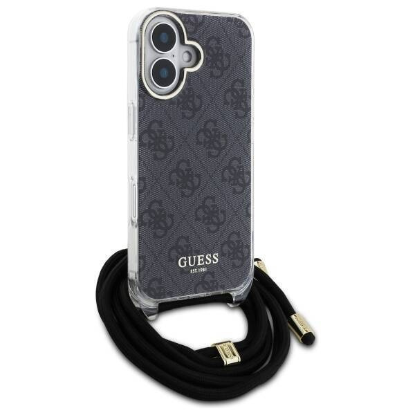 Original Handyhülle IPHONE 16 Guess Hardcase Crossbody Cord 4G Print (GUHCP16SHC4SEK) schwarz