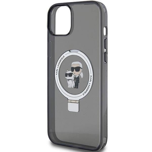 Original Handyhülle IPHONE 13 / 14 / 15 Karl Lagerfeld Hardcase Ring Stand Karl&Choupettte MagSafe (KLHMP14SHMRSKCK) schwarz