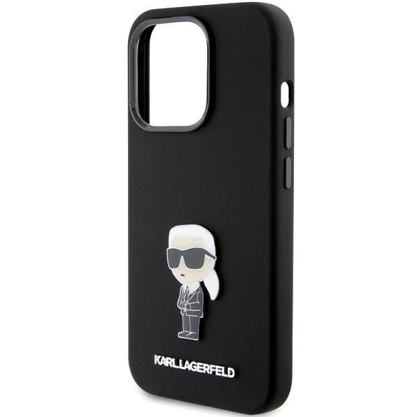 Karl Lagerfeld Silicone Ikonik Metal Pin case for iPhone 15 Pro - black