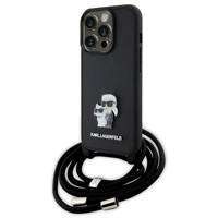 Karl Lagerfeld Crossbody Saffiano Metal Pin Karl & Choupette Hülle für iPhone 15 Pro – Schwarz