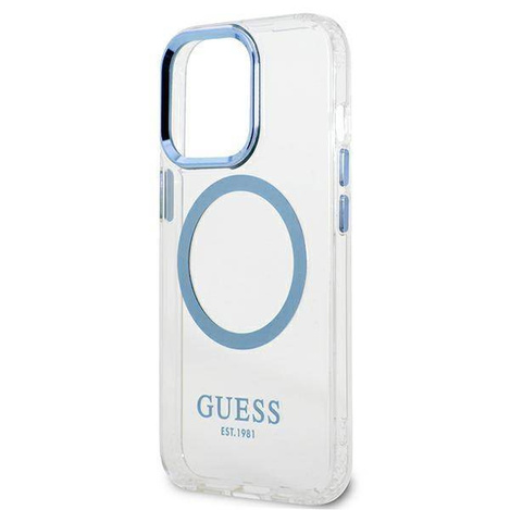 Oryginalne Etui IPHONE 13 PRO Guess Hard Case Metal Outline Magsafe (GUHMP13LHTRMB) niebieskie