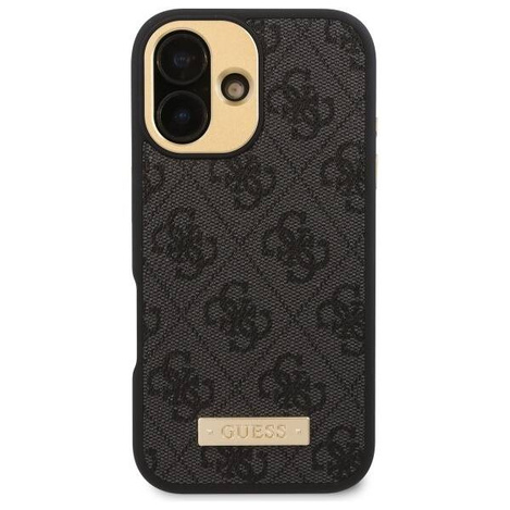 Original Handyhülle IPHONE 16 Guess Hardcase 4G Logo Plate MagSafe (GUHMP16SU4GPRK) schwarz