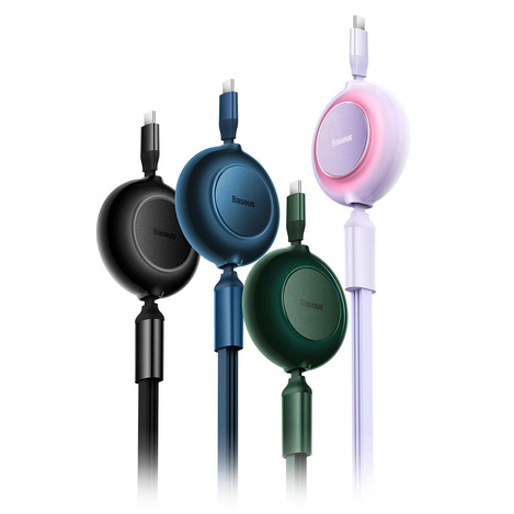 Baseus Bright Mirror 2 einziehbares Kabel 3in1 USB Type C - Micro USB + Lightning + USB Type C 3.5A 1.1m schwarz (CAMJ010201)