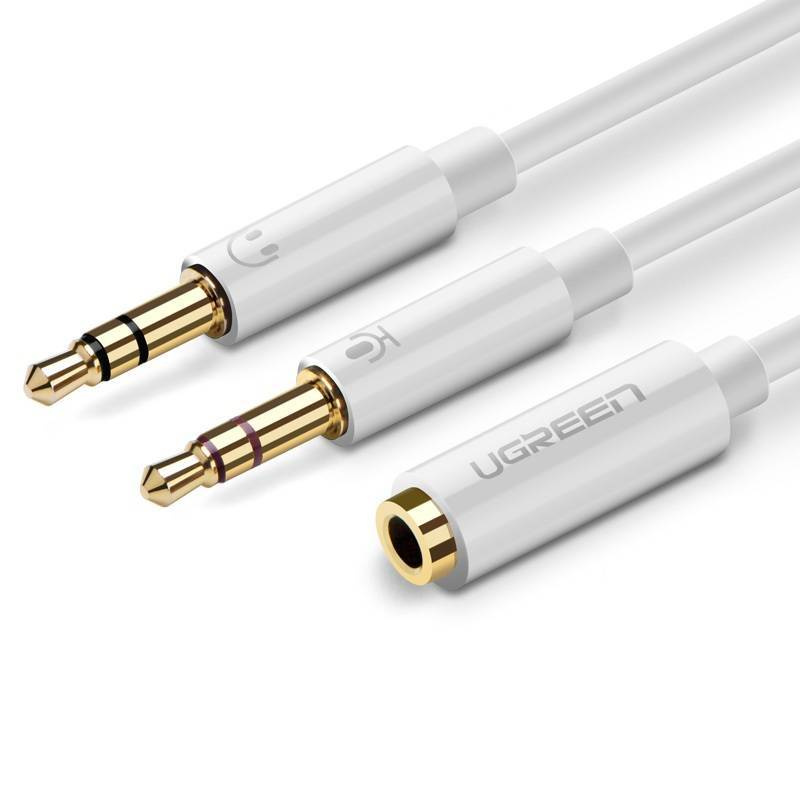 UGREEN AV140 AUX audio splitter headphone + microphone to 3.5mm mini jack cable, 28cm, ABS (white)