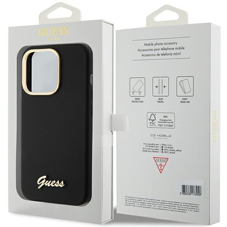 Guess Silicone Script Metal Logo &amp; Frame case for iPhone 15 Pro Max - black