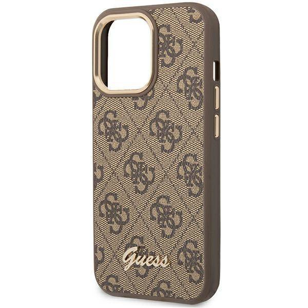 Original Handyhülle IPHONE 14 PRO MAX Guess Hard Case 4G Vintage Gold Logo (GUHCP14XHG4SHW) braun