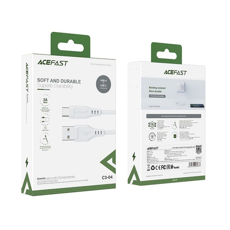 Acefast USB-Kabel - USB Typ C 1,2 m, 3 A weiß (C3-04 weiß)