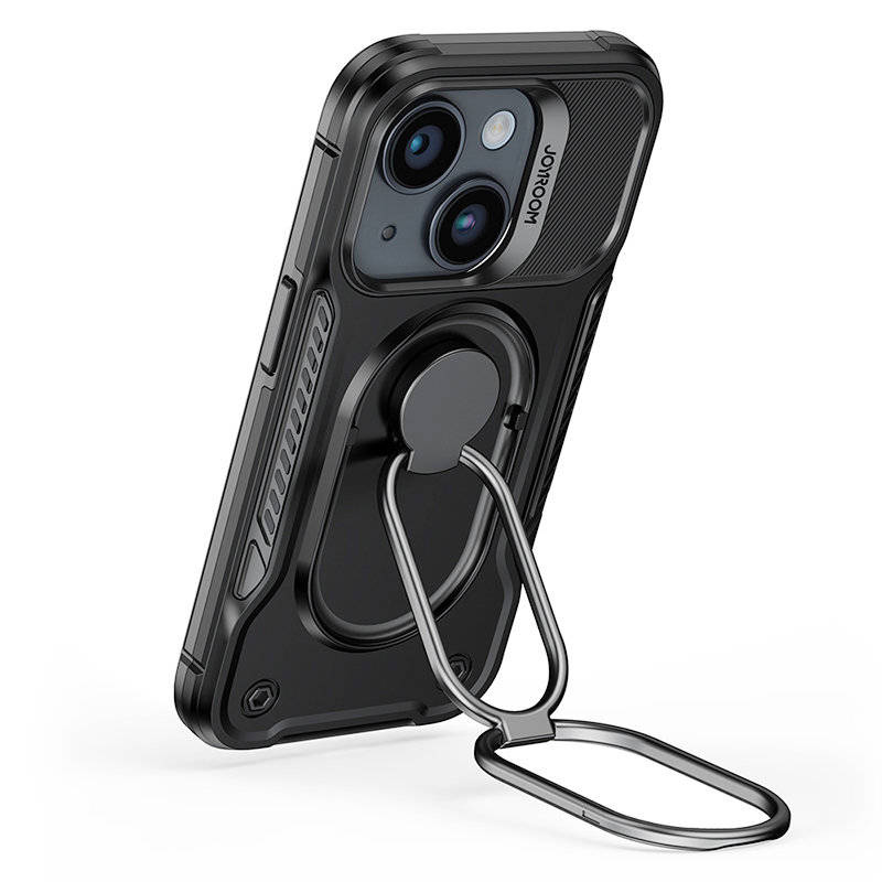 Joyroom Dual Hinge Case für iPhone 14 Plus gepanzerte Hülle mit Ständer und Ringhalter schwarz