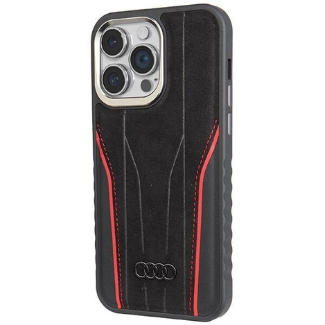 Audi Genuine Leather case with MagSafe for iPhone 15 Pro - black and red
