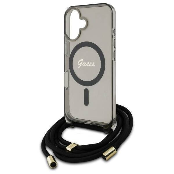 Original Case IPHONE 16 Guess Hardcase Crossbody Cord Script MagSafe (GUHMP16SHCTSGNSK) black
